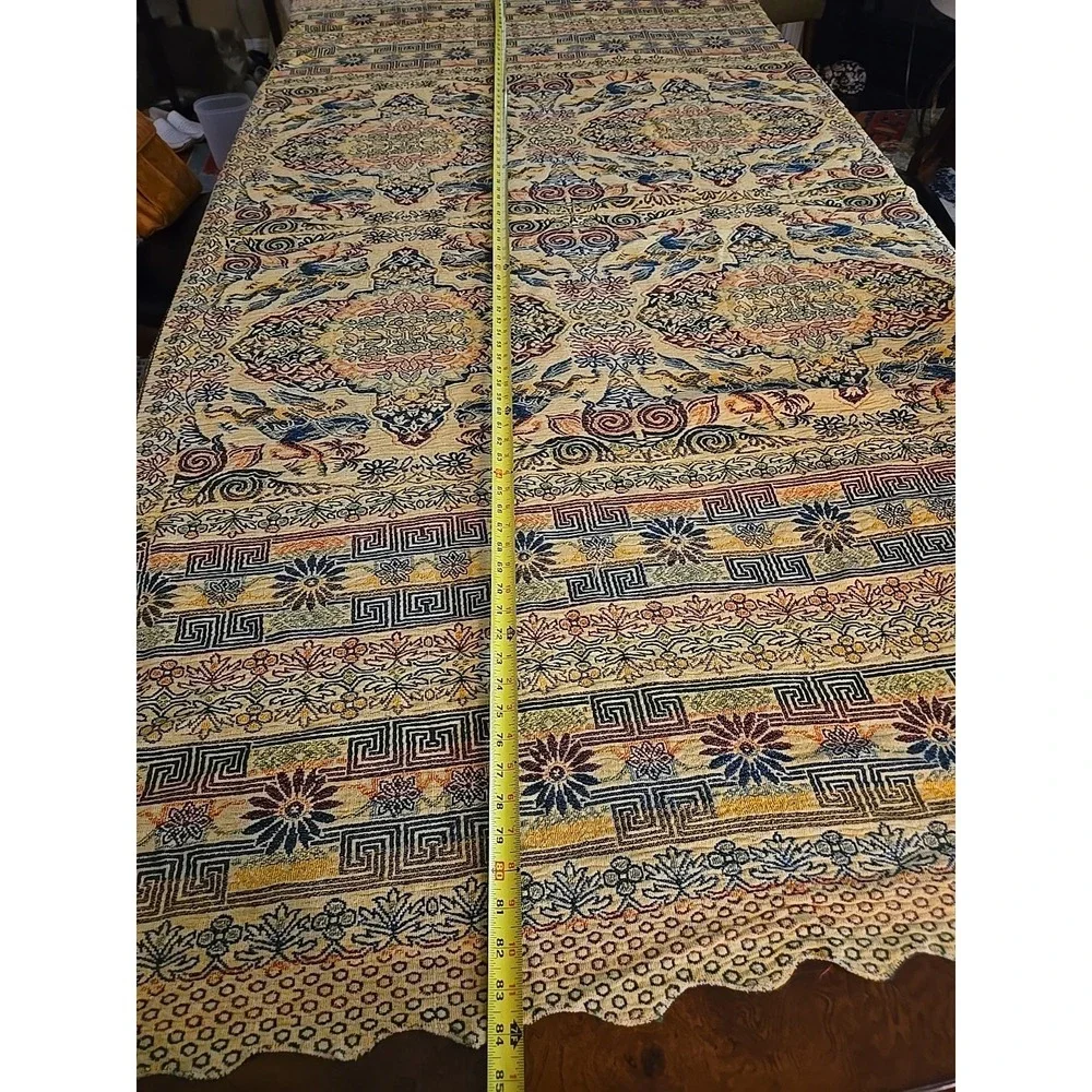 Vtg Silk Woven Tapestry Arabian Horse Rider Tablecloth Bedspread Coverlet